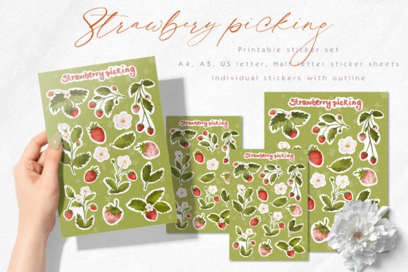 Download Wild Strawberry Printable Sticker Set - Printable sticker Collection