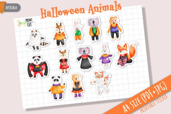 Download Cute Halloween Animal Printable Sticker - Printable sticker Collection