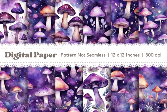 Download 12 Fantasy Violet Mushroom Digital Paper - Premium Resources
