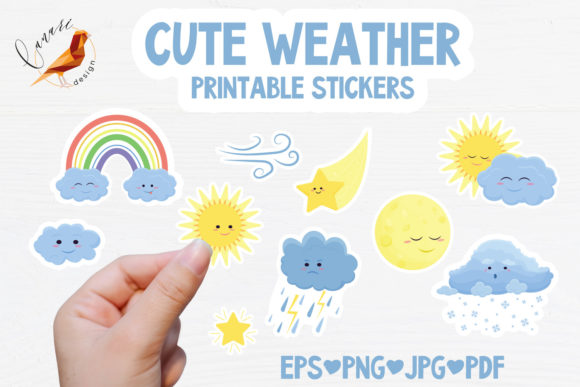 Download Cute Weather Colection Printable Sticker - Printable sticker Collection