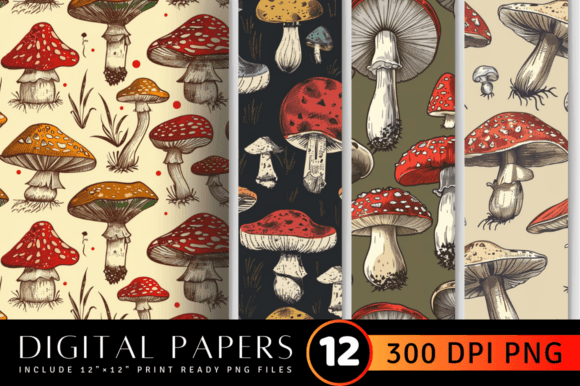 Download Retro Mushroom Digital Paper Backgrounds - Mushroom digital paper Collection