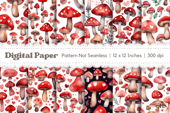 Download Valentine's Day Mushroom Digital Paper - Premium Resources