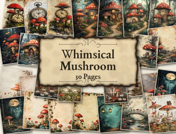 Download Whimsical Mushroom Digital Paper - Mushroom digital paper Collection