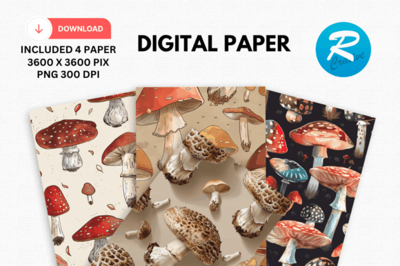 Download Watercolor Mushroom Digital Paper Patter - Mushroom digital paper Collection