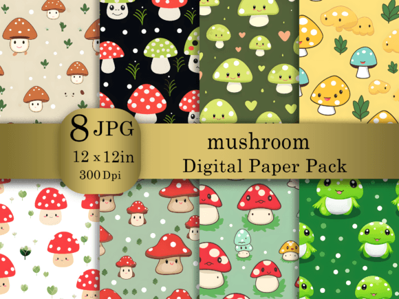 Download Cartoon Mushroom Digital Paper Pack - Mushroom digital paper Collection