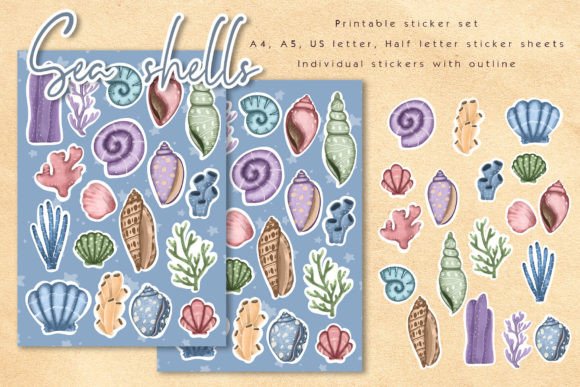 Download Sea Shell Printable Sticker Sheet - Printable sticker Collection