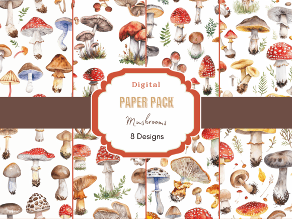 Download Watercolor Mushroom Digital Paper - Premium Resources