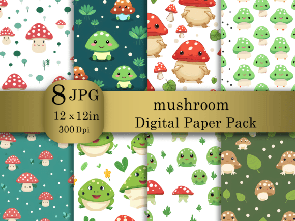 Download Cartoon Mushroom Digital Paper Pack - Mushroom digital paper Collection