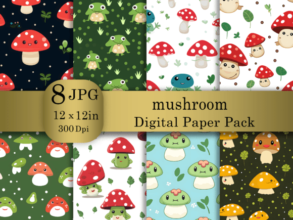 Download Cartoon Mushroom Digital Paper Pack - Mushroom digital paper Collection