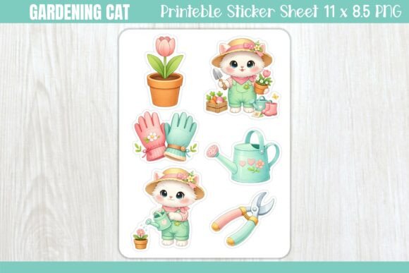 Download Gardening Cat Printable Sticker Sheet - Printable sticker Collection
