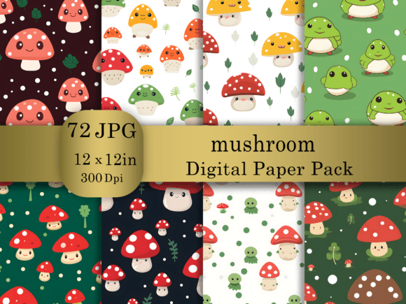 Download Cartoon Mushroom Digital Paper Big Pack - Premium Resources