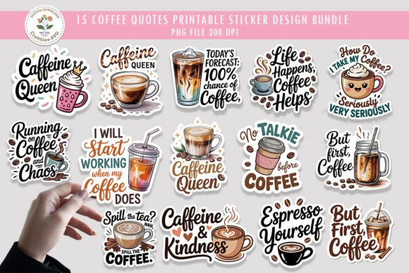 Download Coffee Quotes Printable Sticker Bundle - Printable sticker Collection