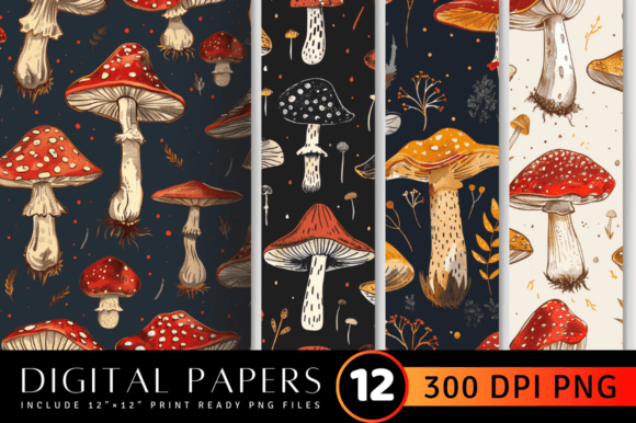 Download Boho Mushroom Digital Paper Backgrounds - Mushroom digital paper Collection